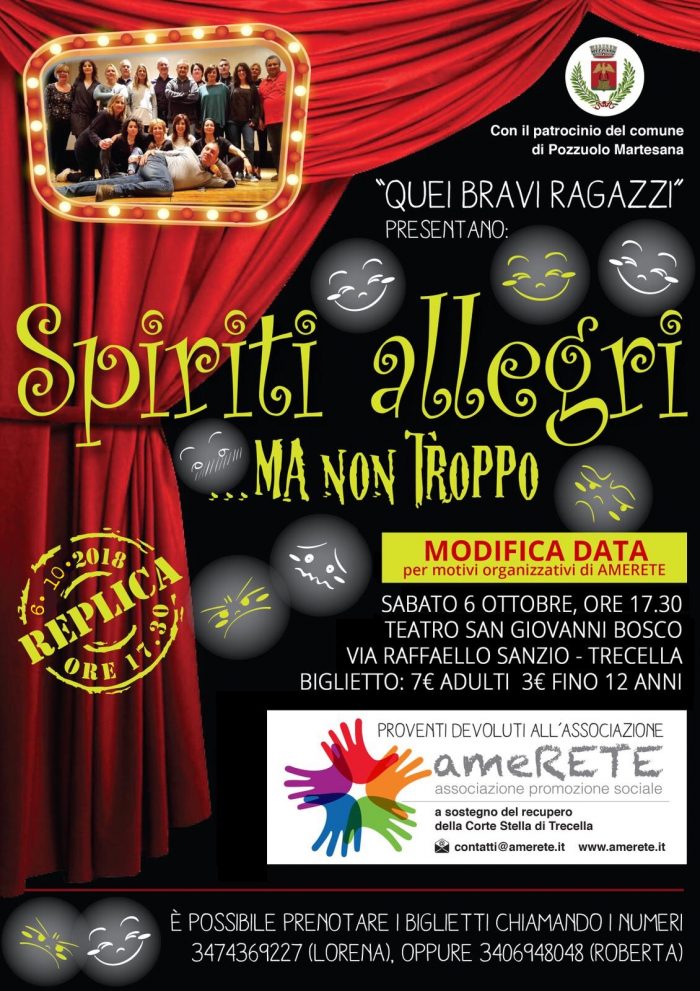 LOCANDINA spettacolo teatrale Spiriti allegri ma non troppo 6 ottobre 2018 trecella