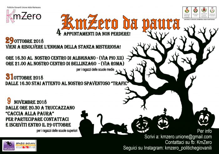 locandina evento kmzero centri giovanili per Halloween